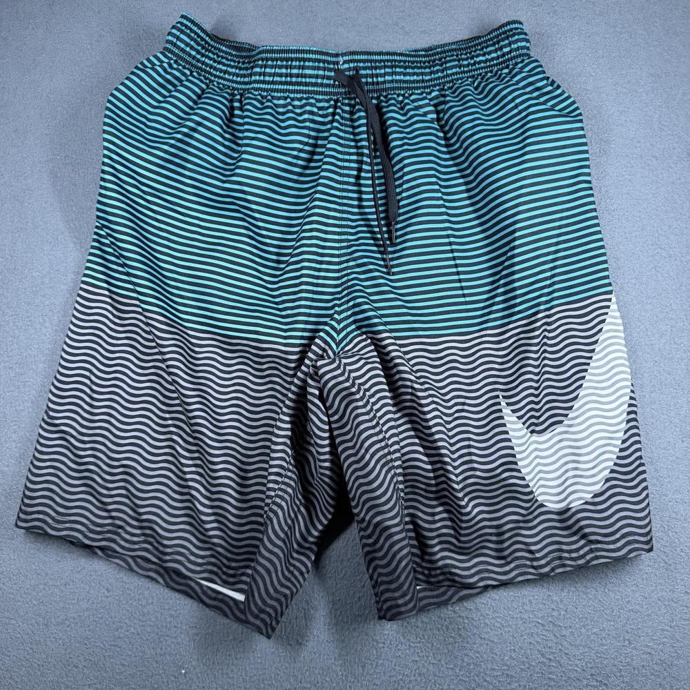 Nike Swim Shorts Mens Large Blue Striped Mesh Lined Elastic Waist Quick Dry